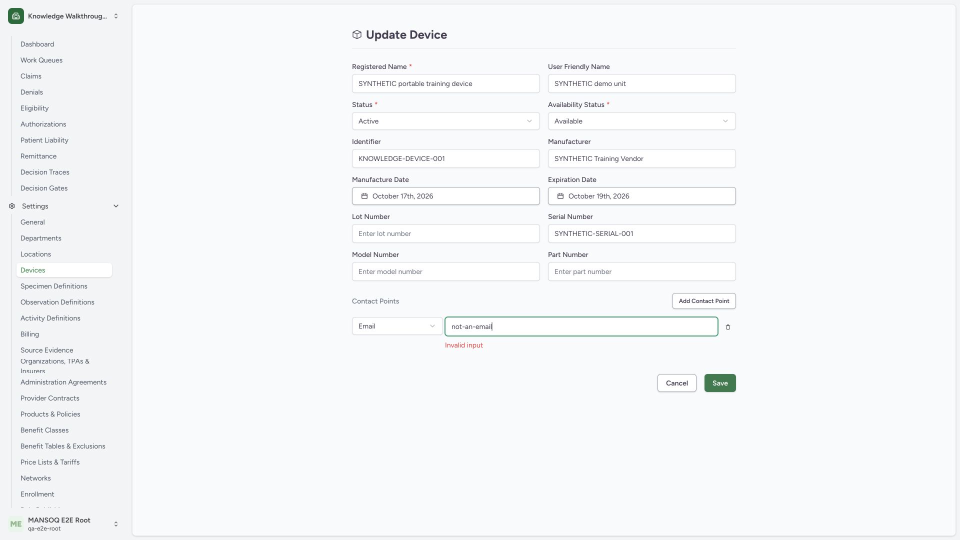 Recover an invalid Email contact value. Actual wide MANSOQ synthetic generic-device view.