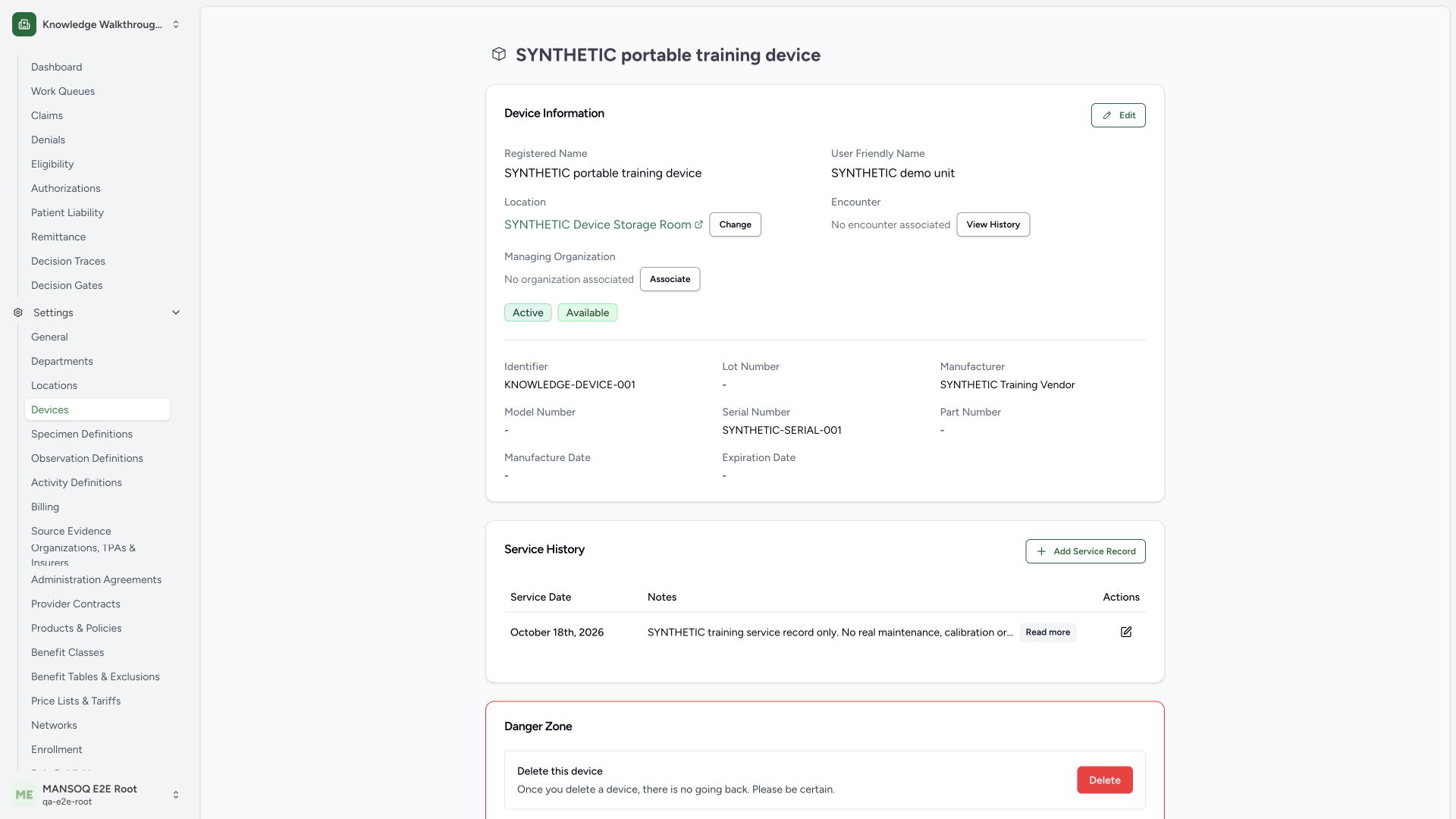 Inspect generic device identity and separate Active from Available. Actual wide MANSOQ synthetic generic-device view.