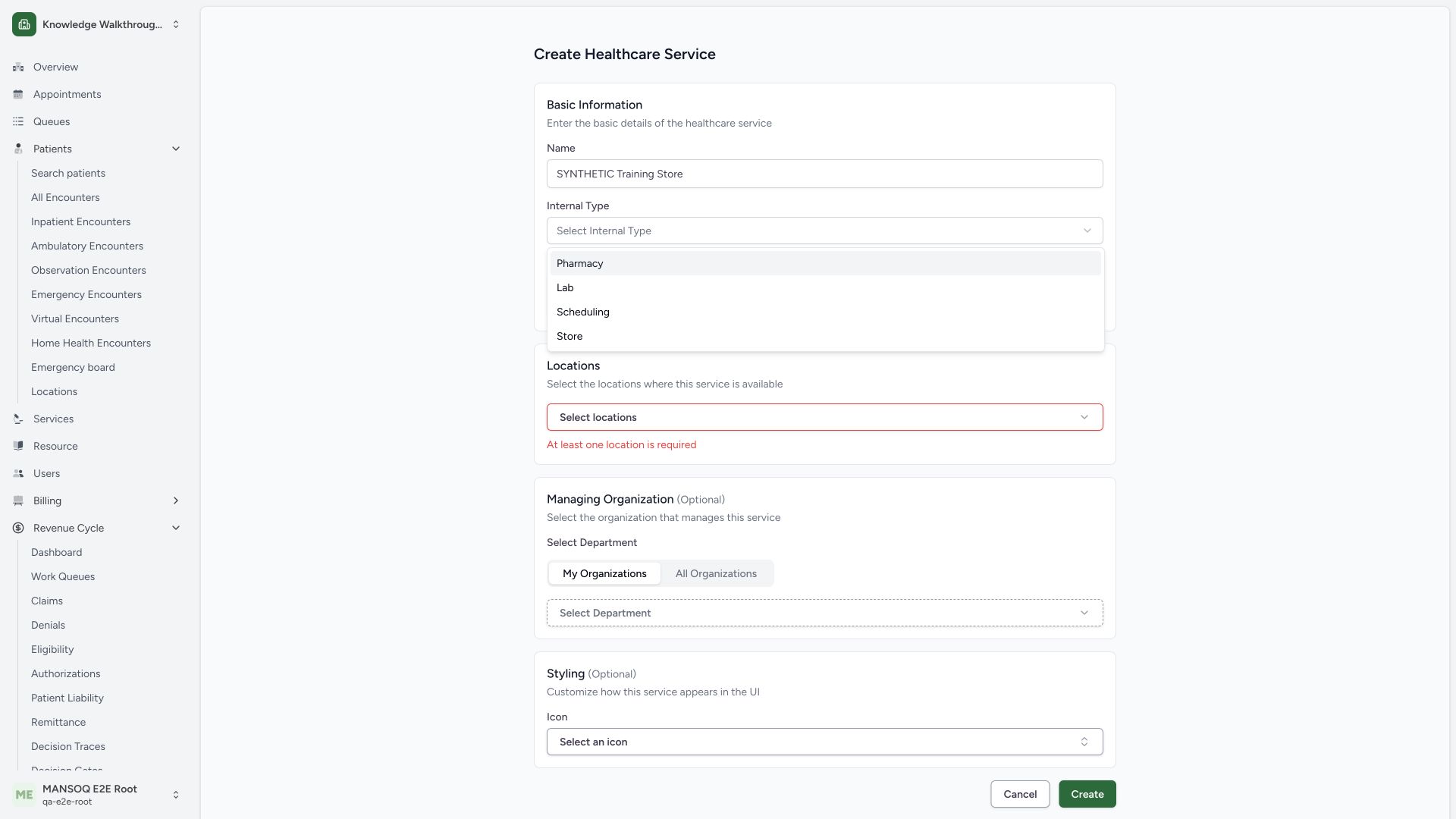 Choose the source-defined internal service type. Actual MANSOQ 1920 by 1080 desktop view using synthetic administrative configuration.