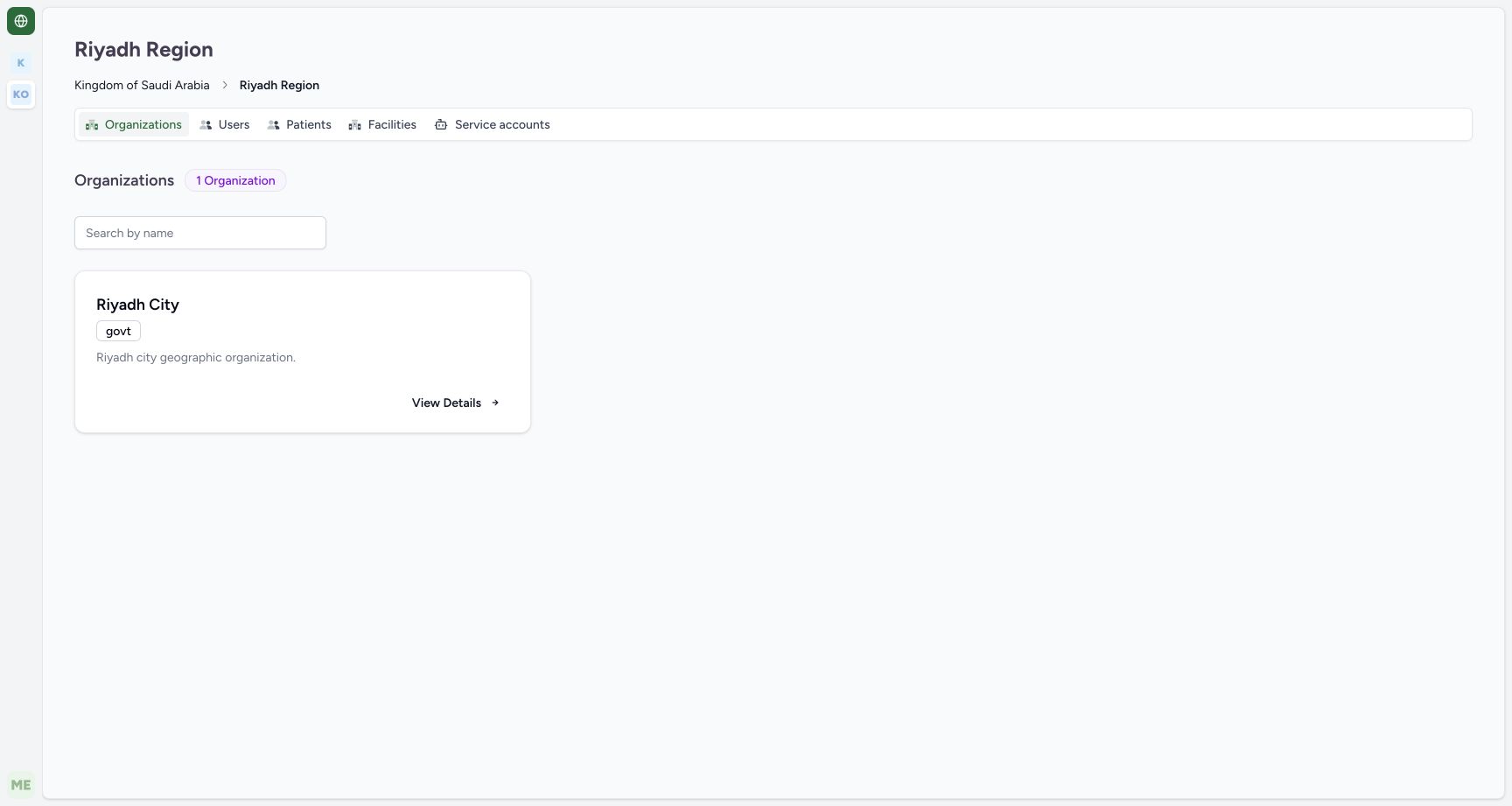 Trace the configured governance hierarchy to a city organization. Actual MANSOQ application in an isolated synthetic training estate; no real patient, staff or financial data.