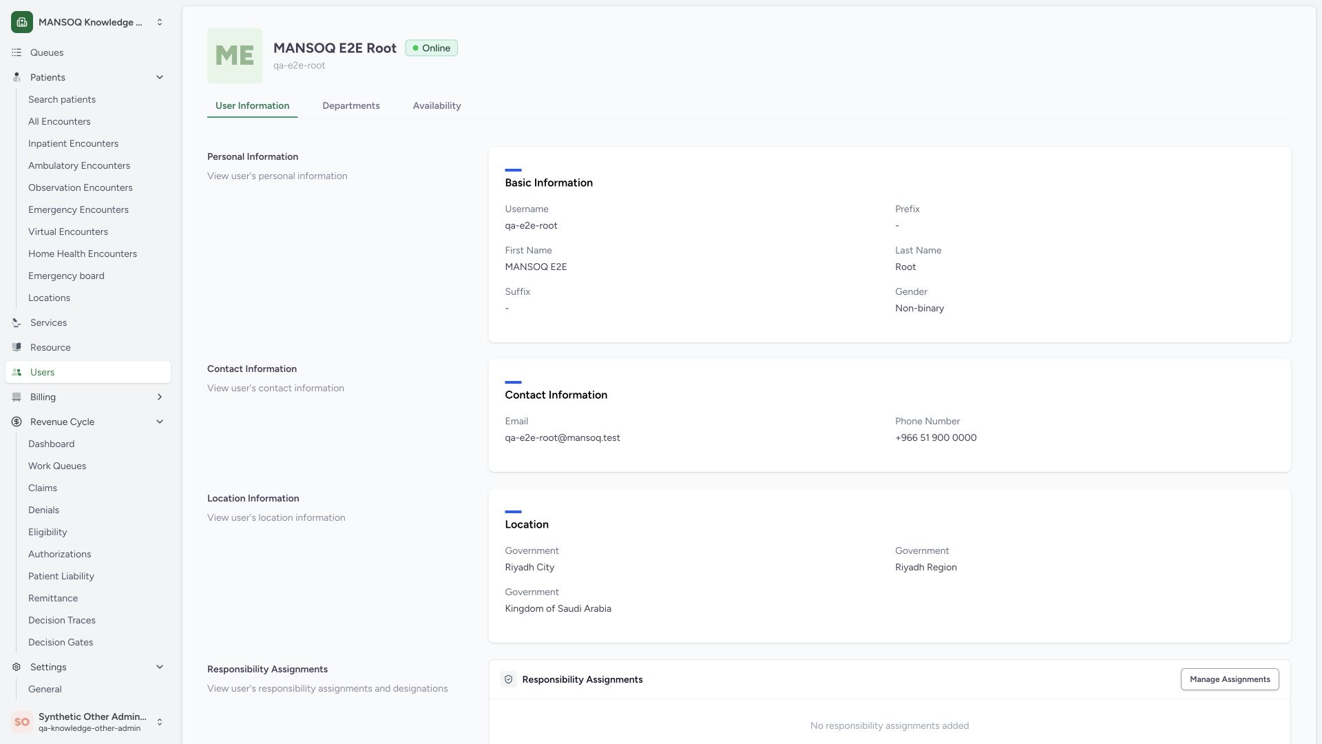 Distinguish another user profile from self-edit authority. Actual full desktop MANSOQ synthetic workforce profile view.