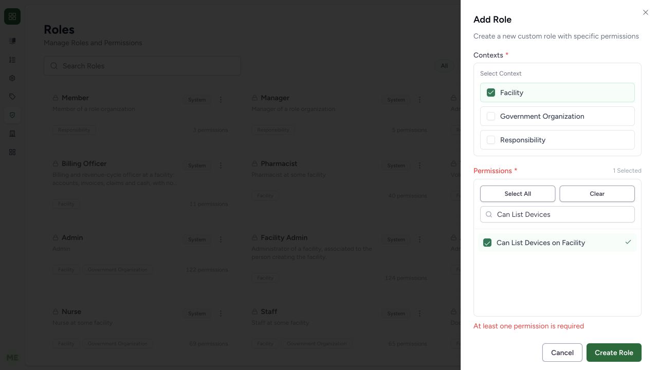 Replace copied permissions with the single approved read permission. Actual isolated synthetic MANSOQ application; no real patient, workforce, financial or printer records.