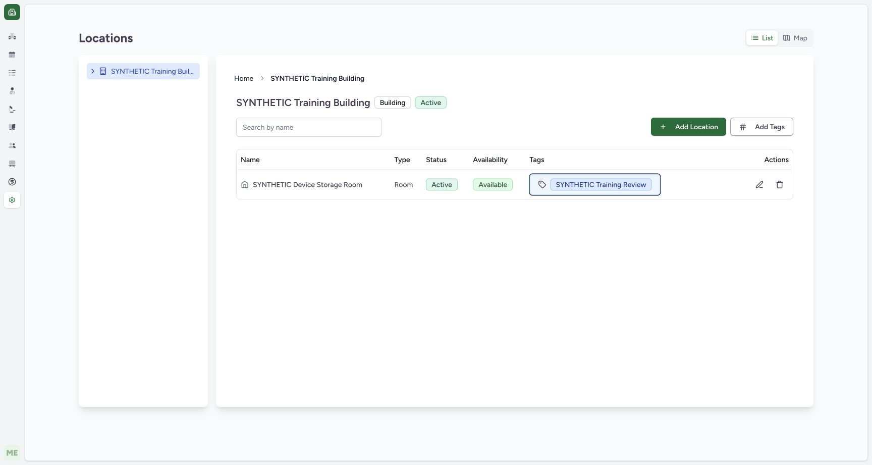 Verify the saved administrative tag on the Room. Actual MANSOQ local synthetic training. No real patient, workforce or financial records.