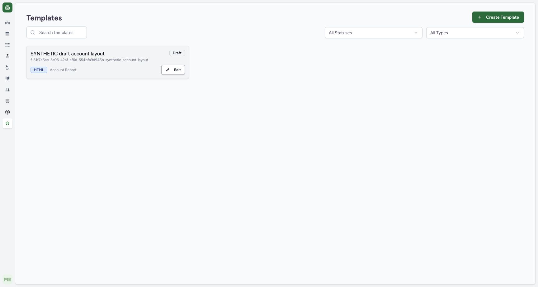 Verify saved Draft template, format and facility-qualified slug. Actual MANSOQ local synthetic training. No real patient, workforce or financial records.