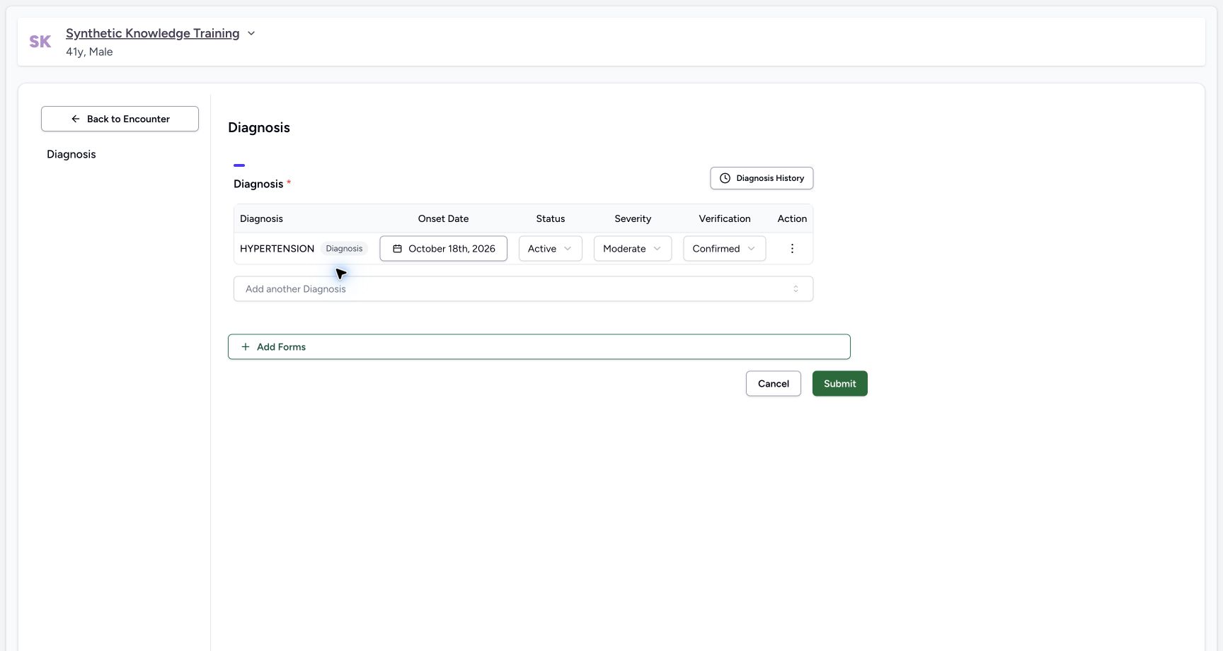 Review selected diagnosis defaults. Actual MANSOQ software with explicitly synthetic local training data.