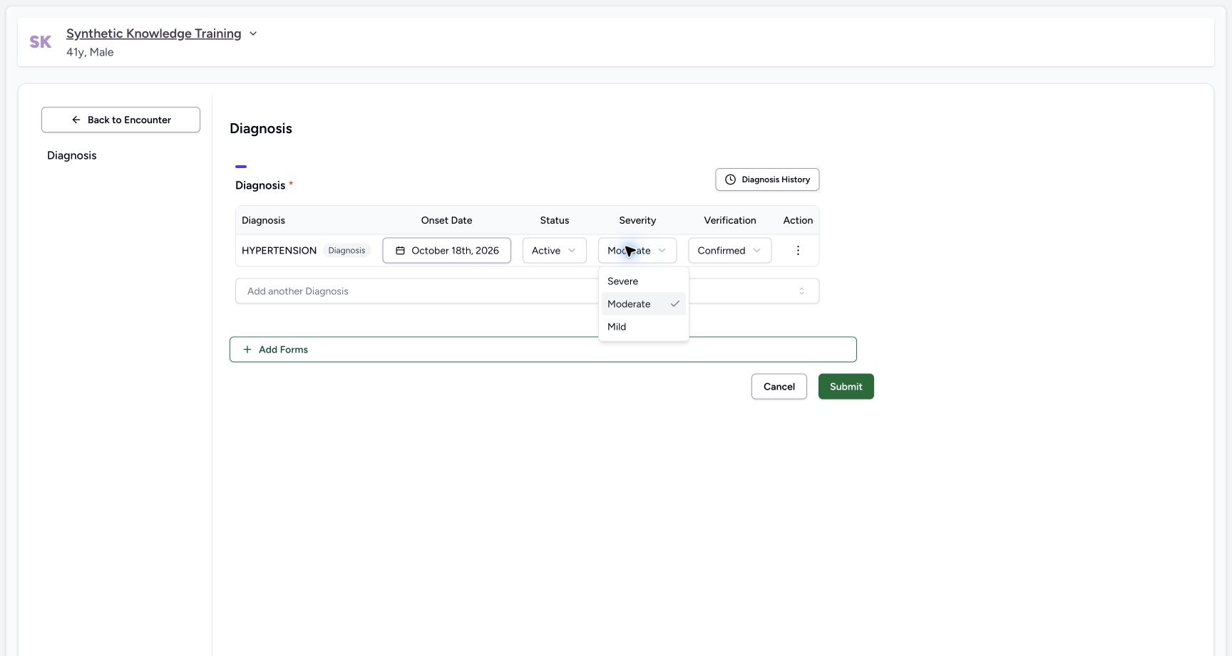 Choose severity. Actual MANSOQ software with explicitly synthetic local training data.