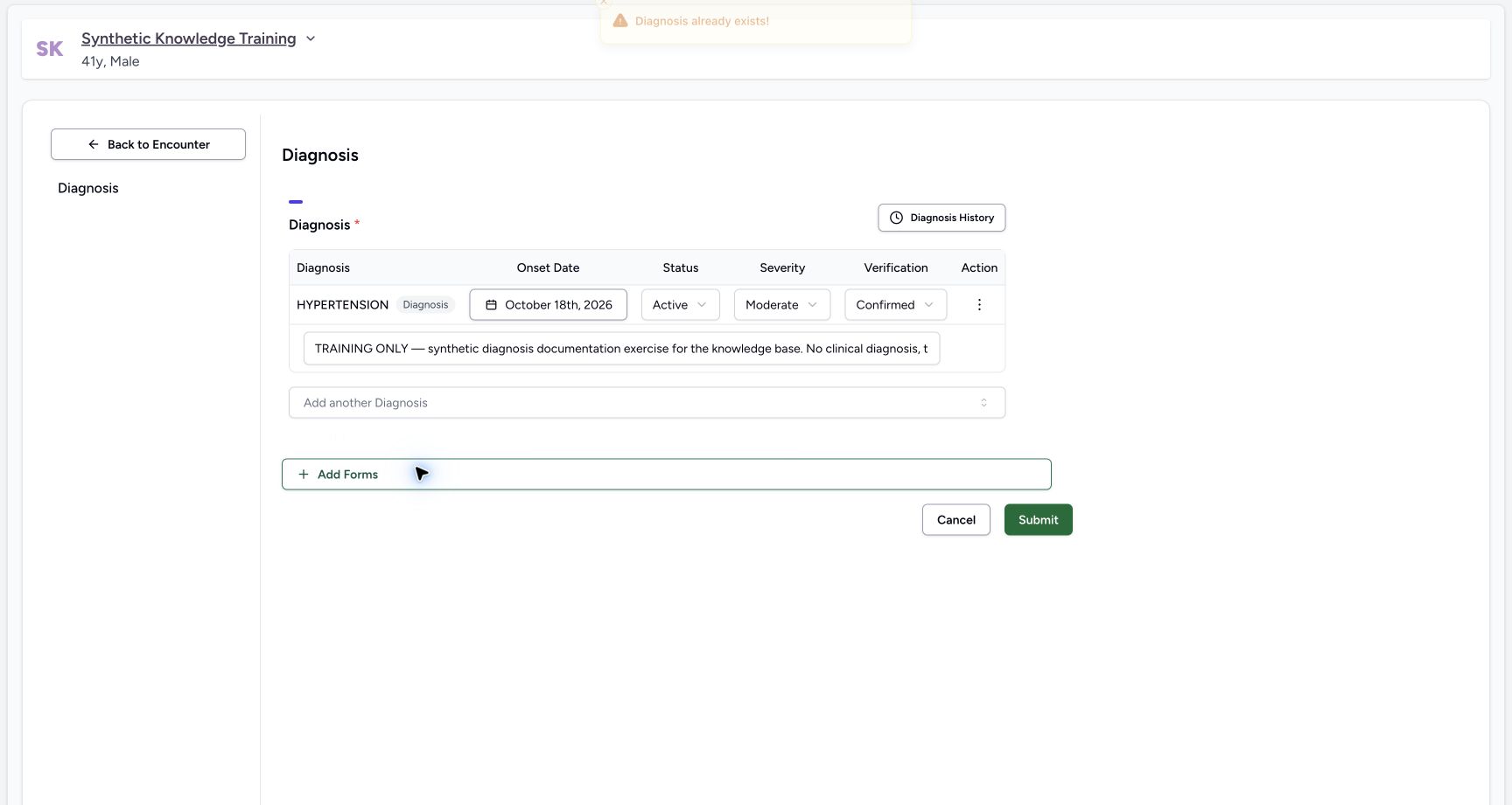 Duplicate condition warning retains one row. Actual MANSOQ software with explicitly synthetic local training data.