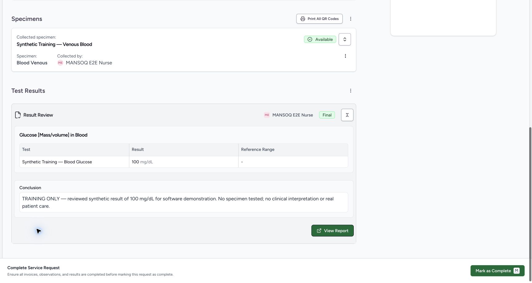 Final result with entry controls removed. Actual MANSOQ software with explicitly synthetic training records.