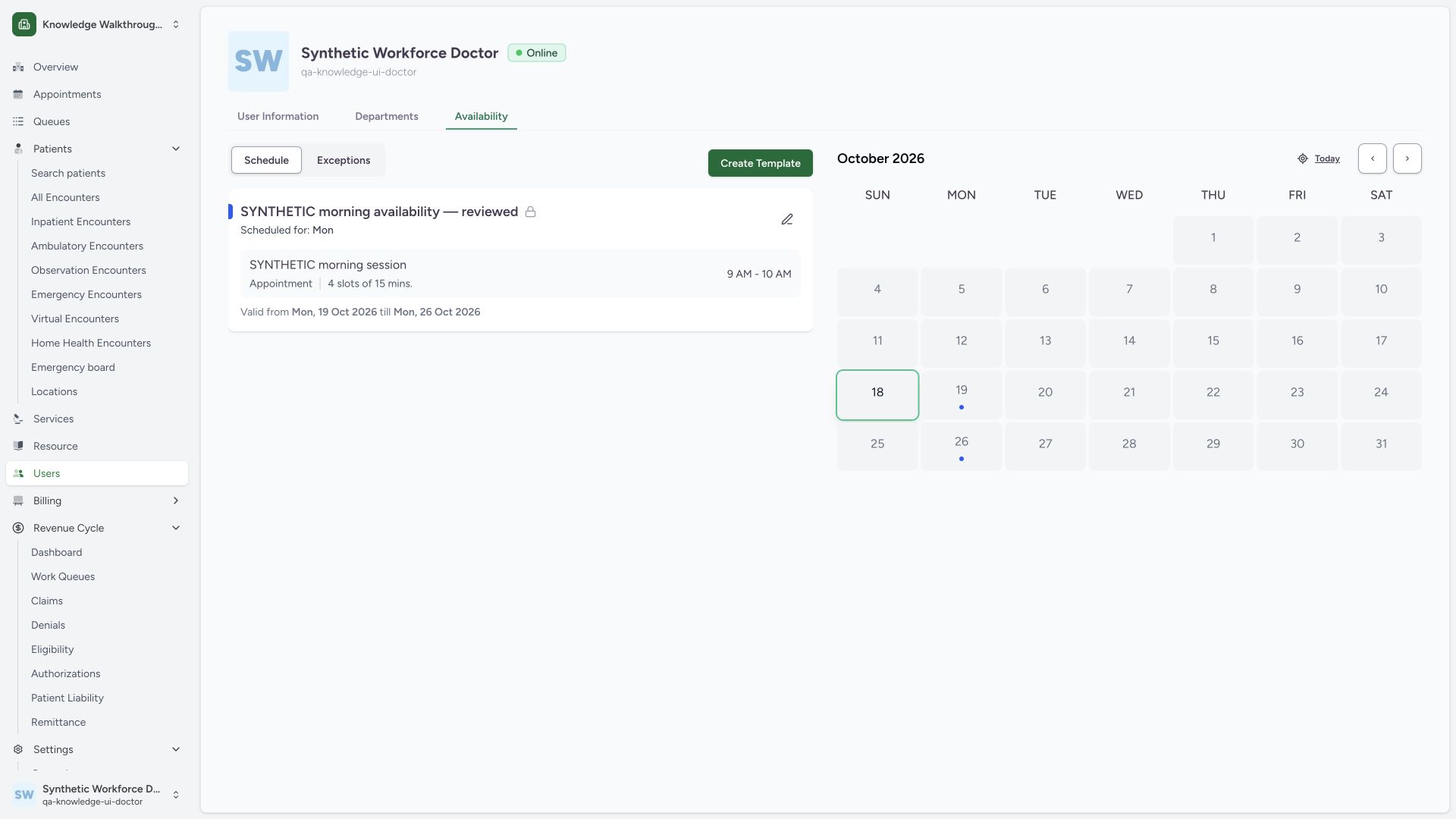 Verify renamed template, private lock and original session after metadata Save. Actual full desktop MANSOQ screenshot in the synthetic Doctor’s own Clinic.