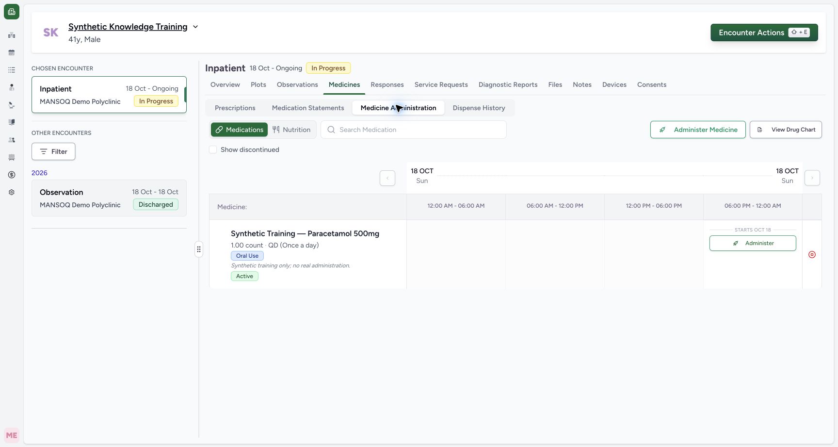 Open the Nurse administration grid. Actual MANSOQ application with explicitly synthetic local training data.