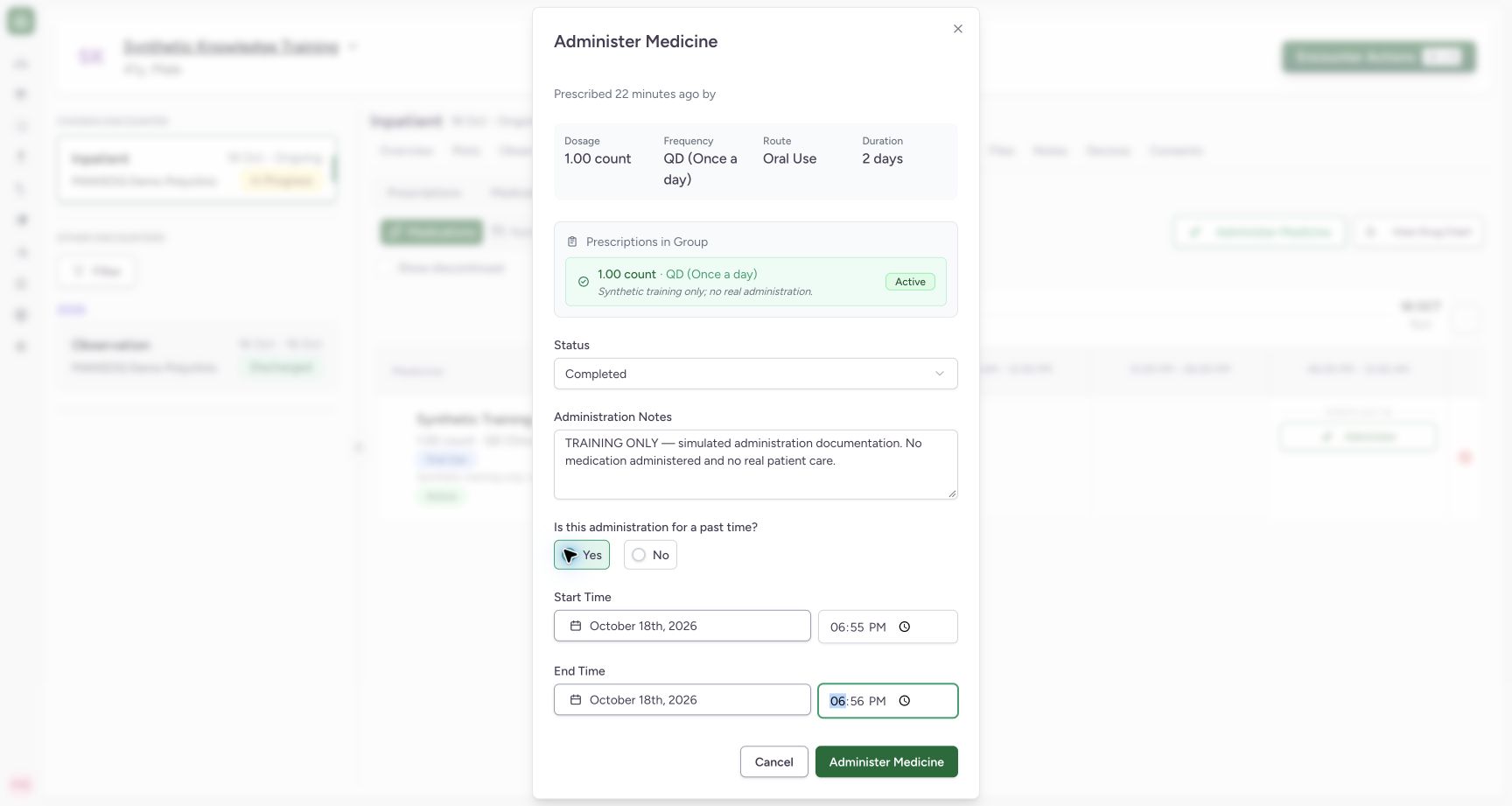Review the simulated administration. Actual MANSOQ application with explicitly synthetic local training data.