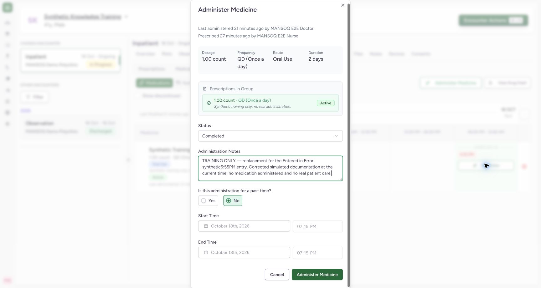 Create a separate replacement entry. Actual MANSOQ application with explicitly synthetic local training data.