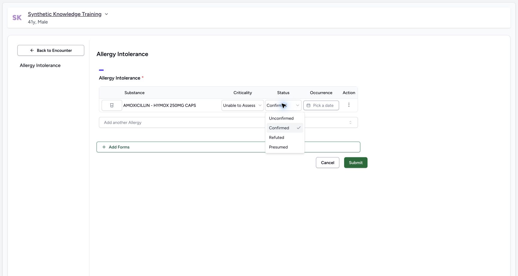 Verification options. Genuine desktop MANSOQ capture with fictional training patient.