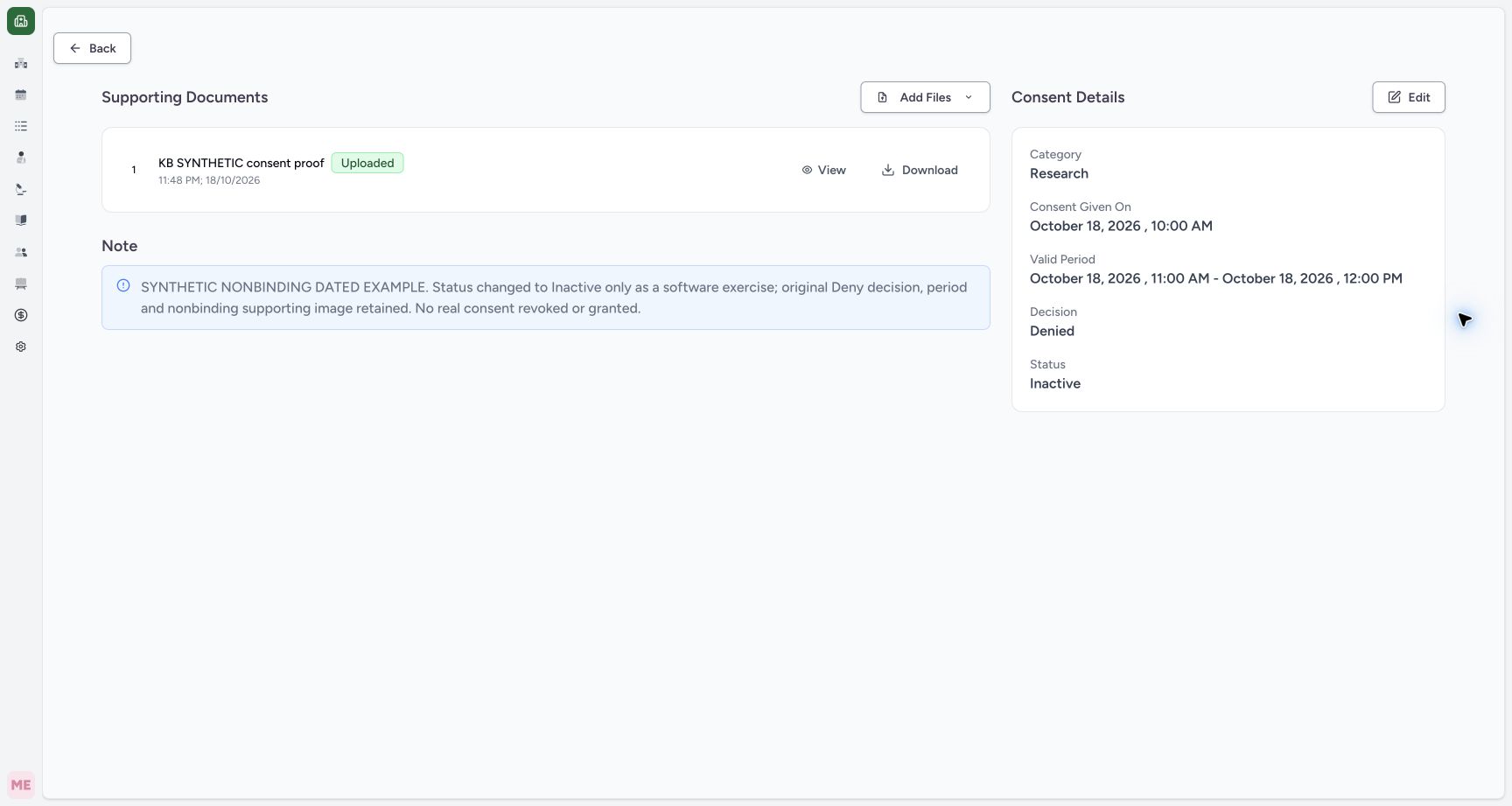 Verify saved Inactive outcome. Actual 1728 by 921 MANSOQ desktop workflow.