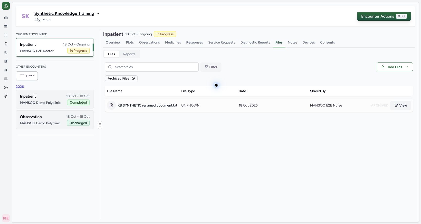 Inspect Archived Files filter. Actual 1728 by 921 MANSOQ desktop workflow.