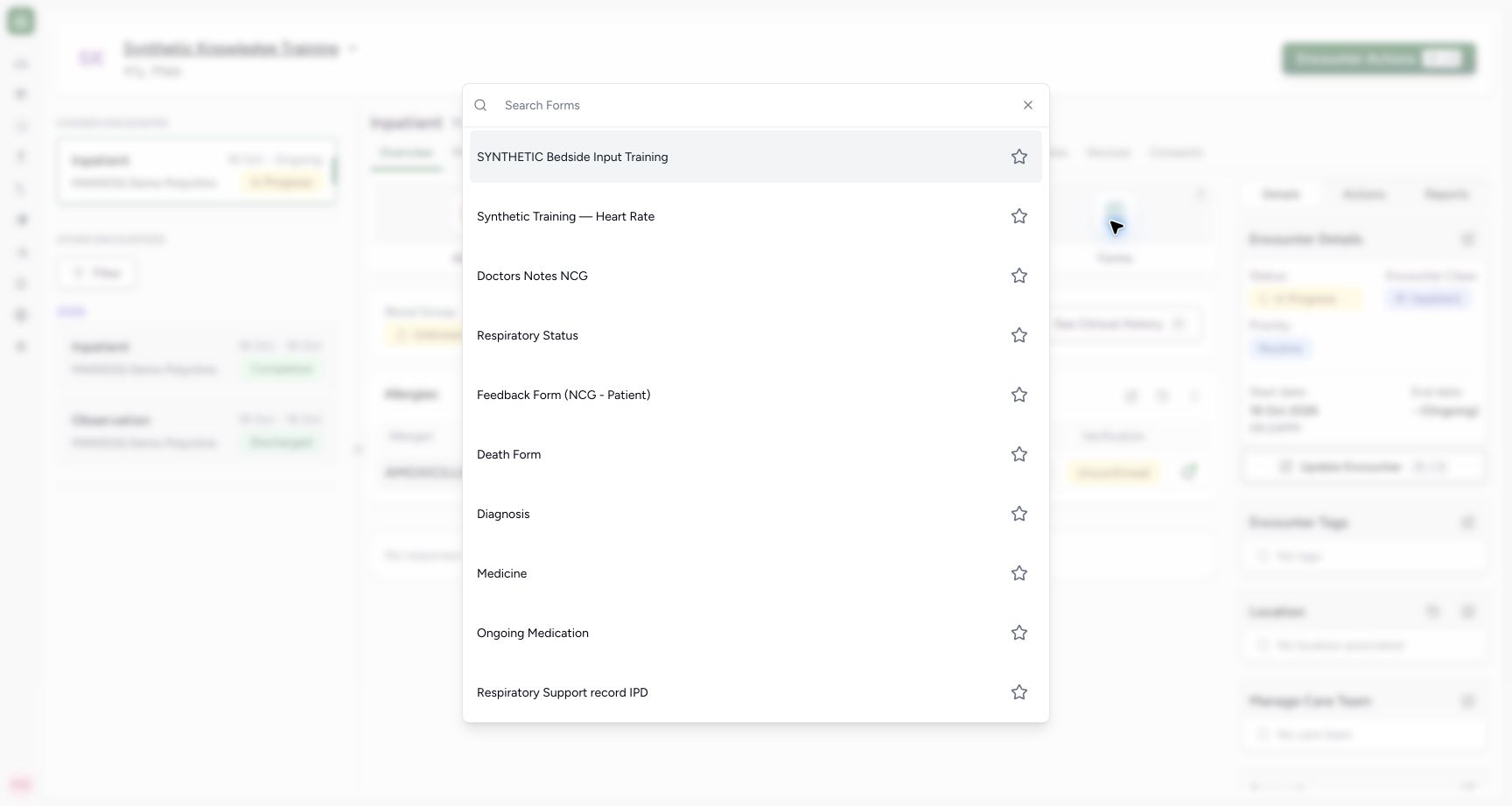 Form selector. Genuine 1728 by 921 desktop capture of the configured synthetic teaching form.