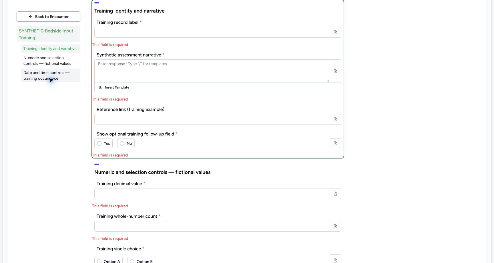 Required fields. Genuine 1728 by 921 desktop capture of the configured synthetic teaching form.