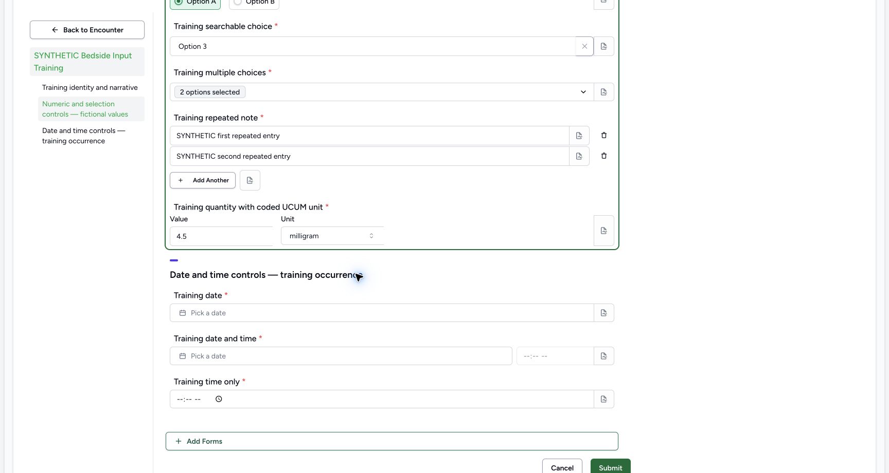 Repeated and quantity. Genuine 1728 by 921 desktop capture of the configured synthetic teaching form.