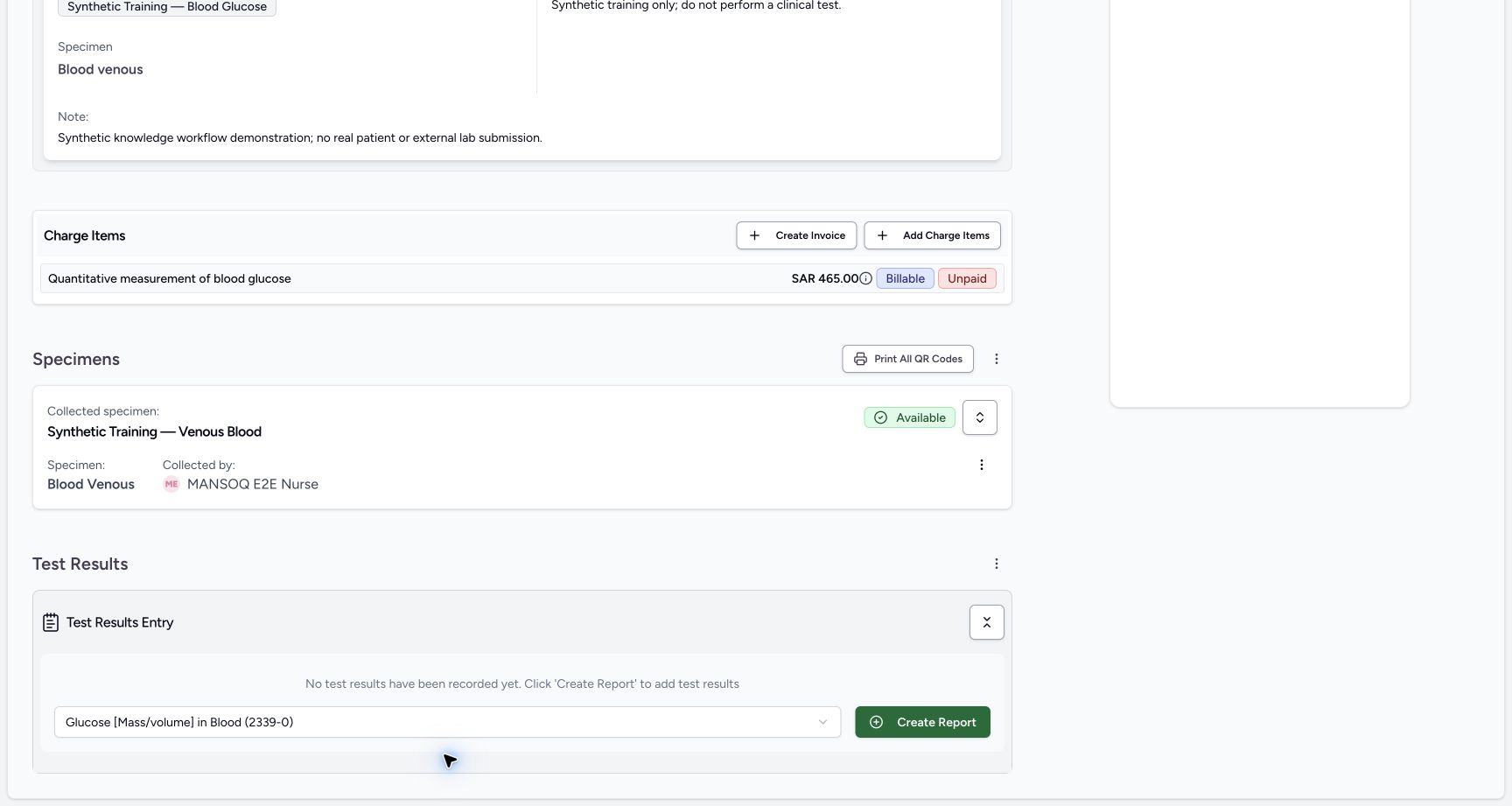 Choose the diagnostic report code. Actual MANSOQ software with explicitly synthetic training records.
