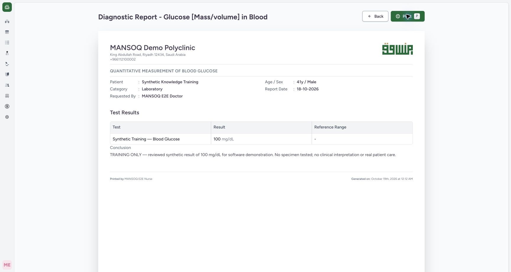 Verify the actual diagnostic PDF. Actual MANSOQ desktop screenshot.