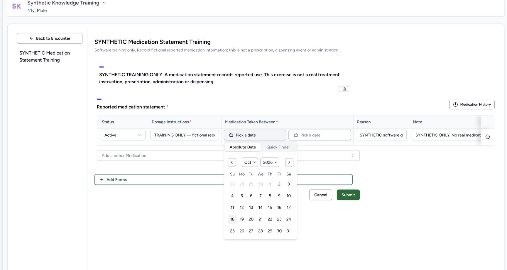 Start date picker. Actual 1728 by 921 desktop synthetic medication statement teaching.