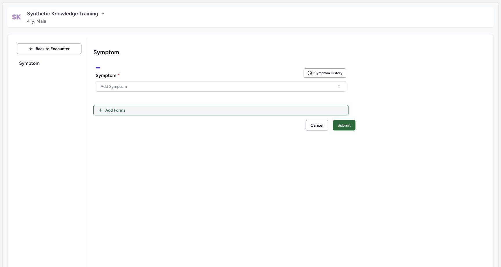 Identify the empty structured form. Actual 1728 by 921 desktop MANSOQ symptom workflow.