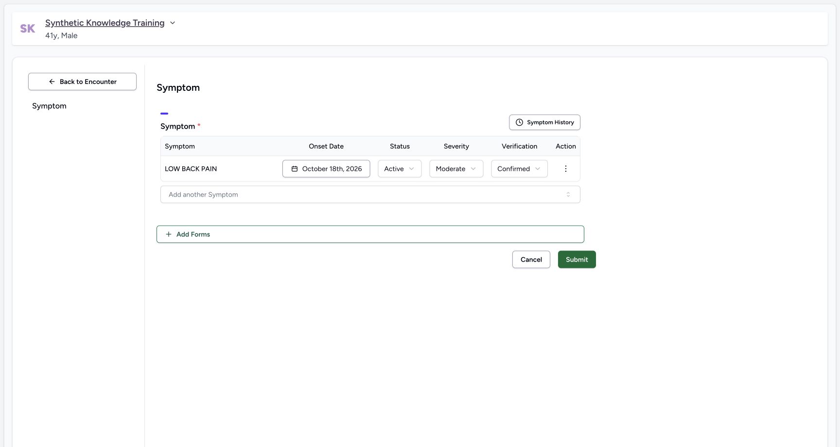Review new-row defaults. Actual 1728 by 921 desktop MANSOQ symptom workflow.