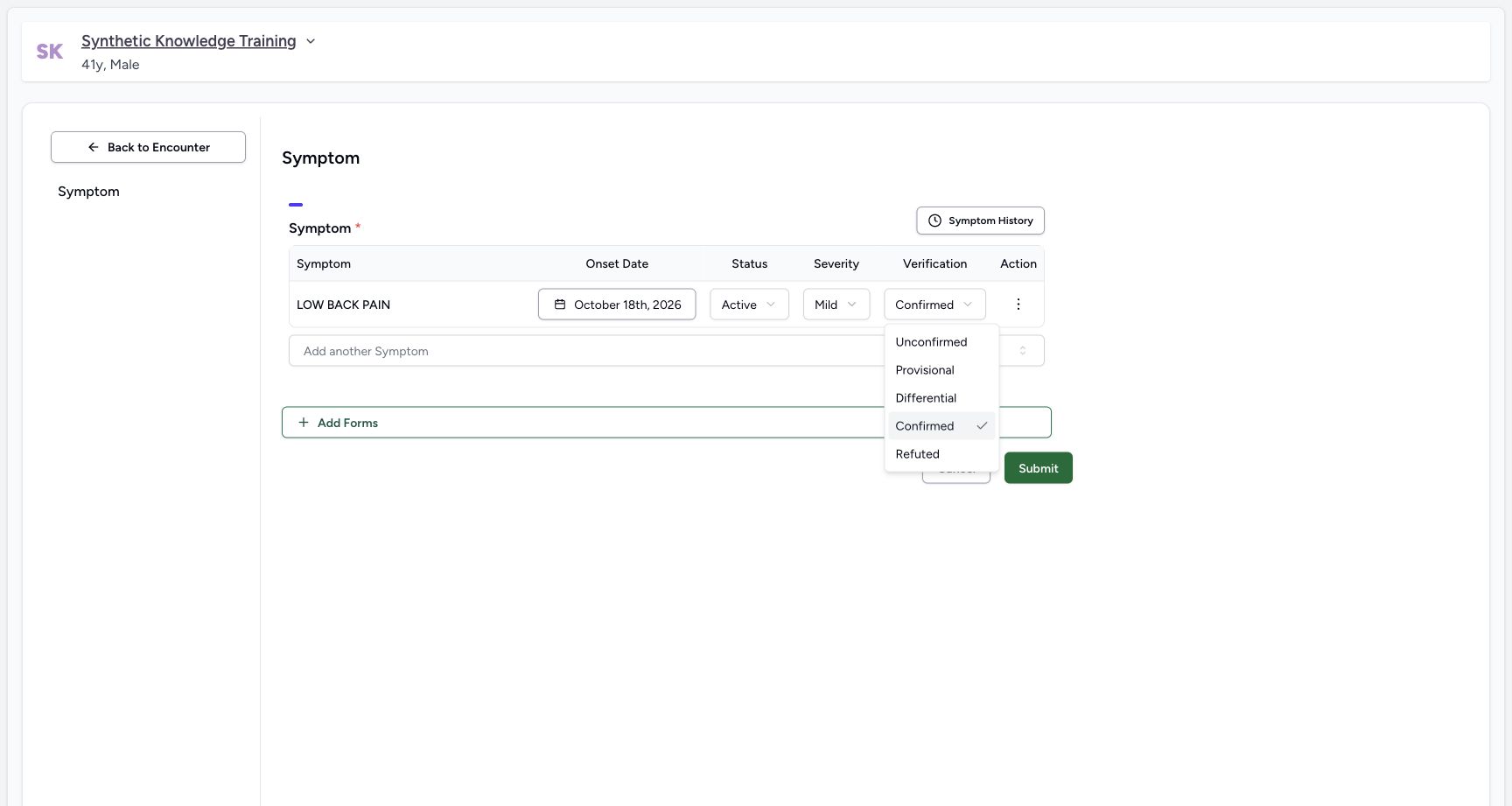 Review verification choices. Actual 1728 by 921 desktop MANSOQ symptom workflow.