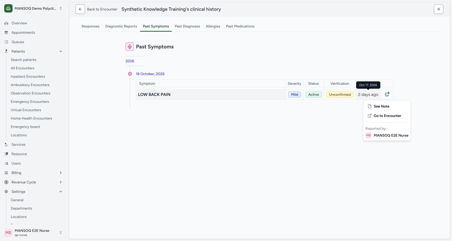 Inspect note and source actions. Actual 1728 by 921 desktop MANSOQ symptom workflow.