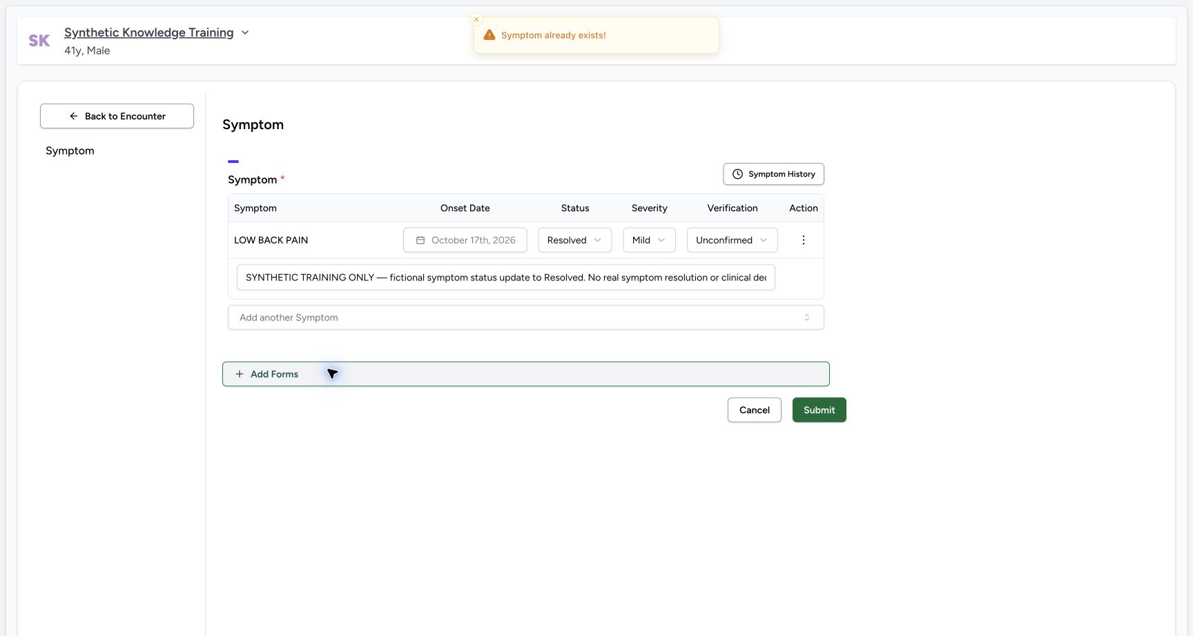 Duplicate warning. Actual desktop symptom update, duplicate prevention and retained correction state.