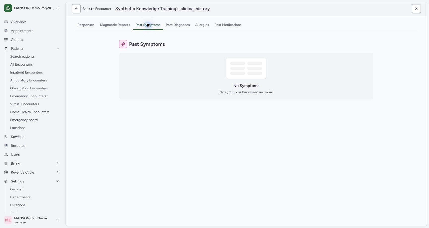 History filtered empty. Actual desktop symptom update, duplicate prevention and retained correction state.