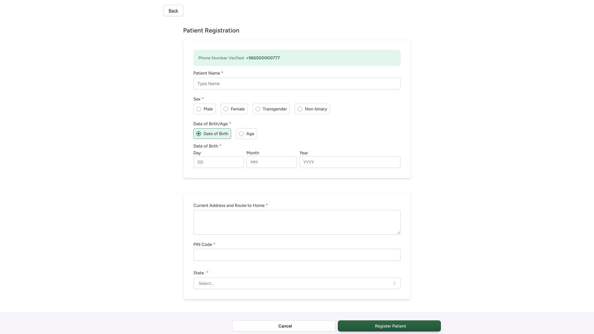 New patient form. Genuine 1920 by 1080 MANSOQ desktop capture with fictional local training records.
