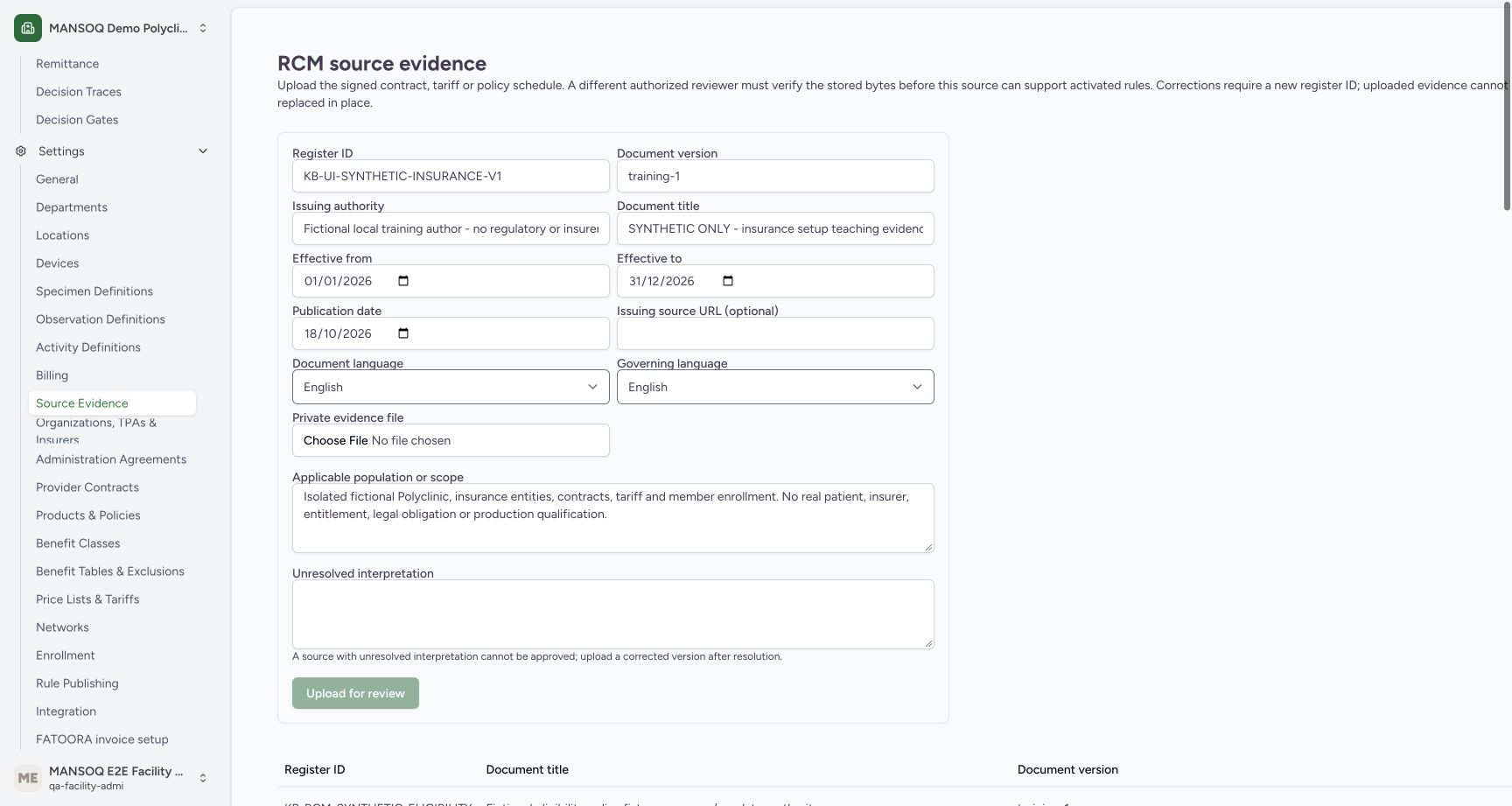 The operator prepared source metadata. No file is selected in this frame. The actual PDF upload subsequently used the normal authenticated multipart endpoint because the old Chrome file picker was unavailable; no successful UI file upload is claimed.