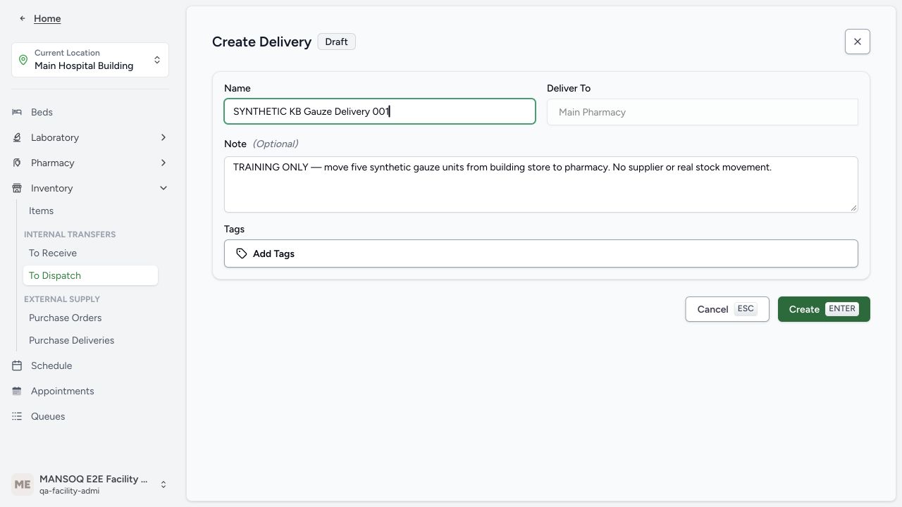 Review linked internal delivery destination. Actual application with explicitly synthetic training data.