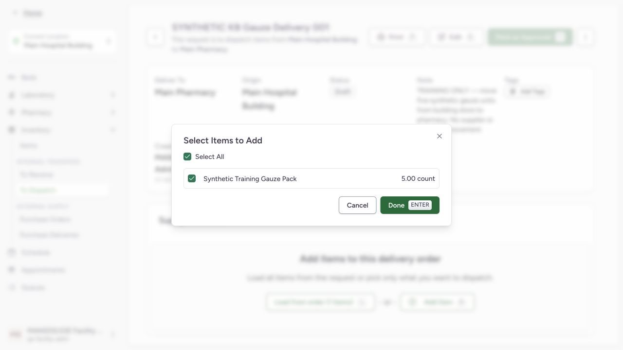 Select the requested products to load. Actual application with explicitly synthetic training data.