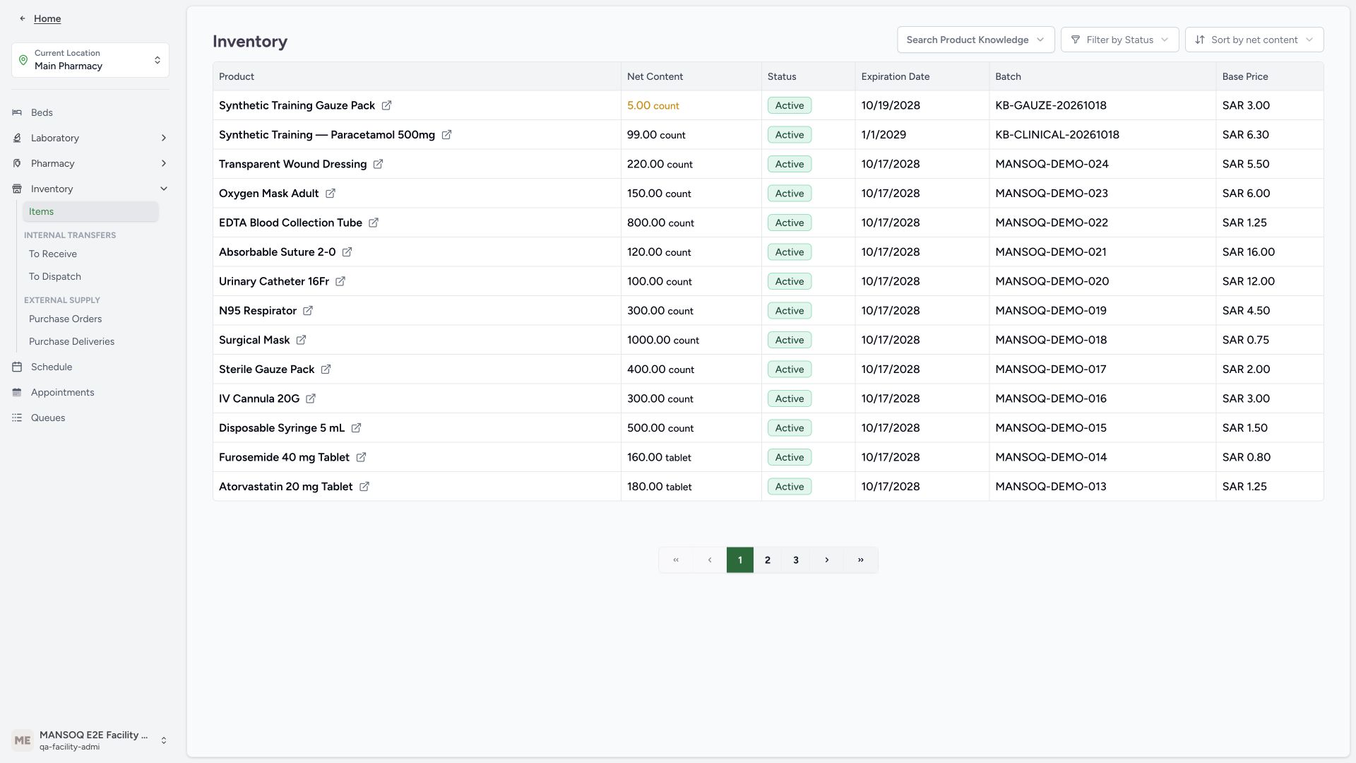 Destination inventory after five-unit internal transfer. Actual application with explicitly synthetic training data.