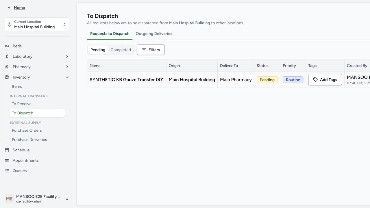 Find the approved request at the supplying location. Actual application with explicitly synthetic training data.