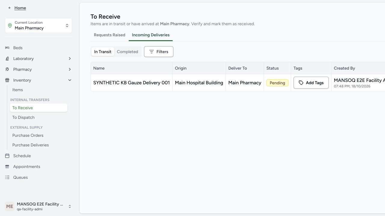 Open the incoming delivery at the receiving pharmacy. Actual application with explicitly synthetic training data.