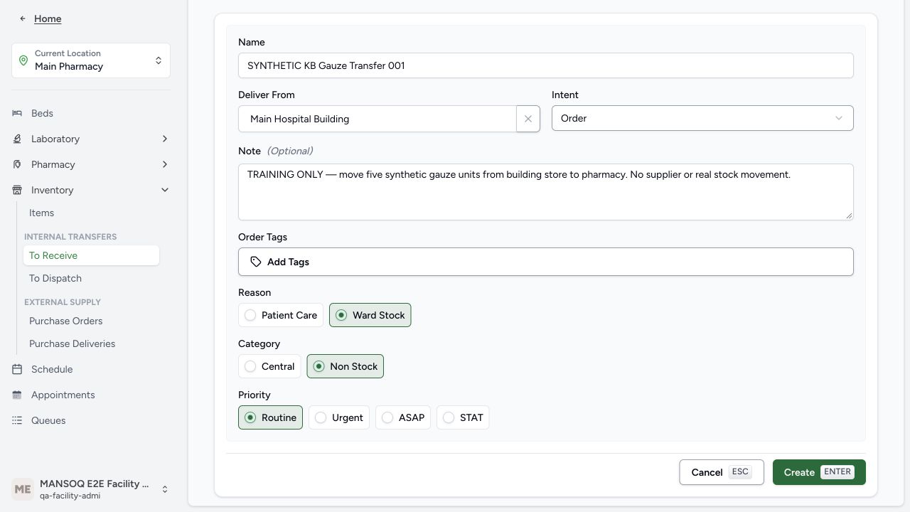 Review the internal transfer request header. Actual application with explicitly synthetic training data.