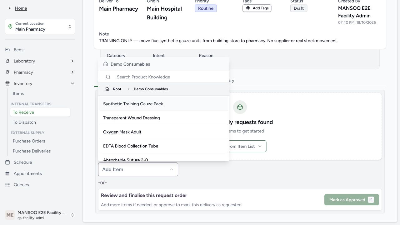 Select the configured consumable for internal request. Actual application with explicitly synthetic training data.