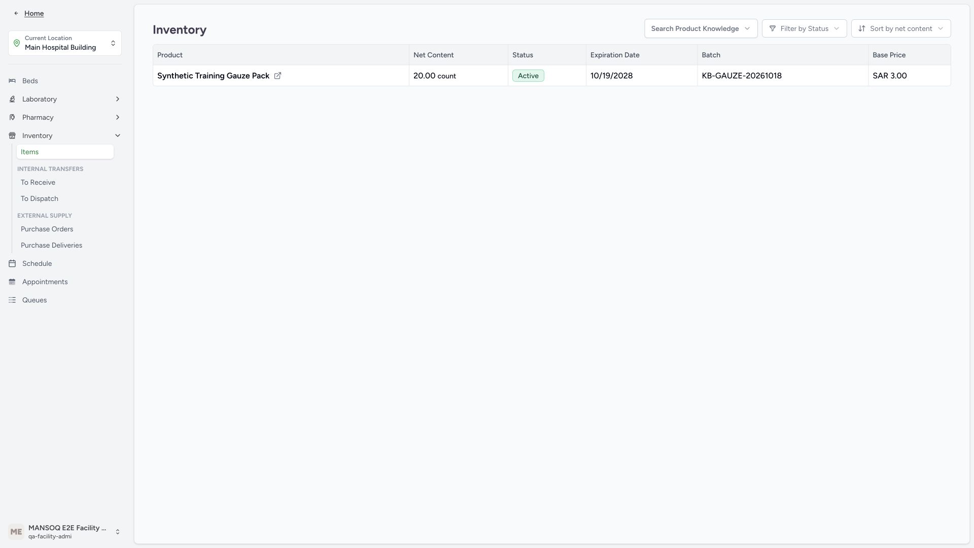 Source inventory after the completed internal transfer. Actual application with explicitly synthetic training data.