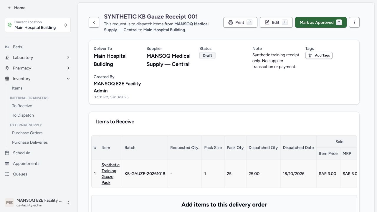 Saved synthetic batch line before delivery approval in the real MANSOQ application using explicitly synthetic data.