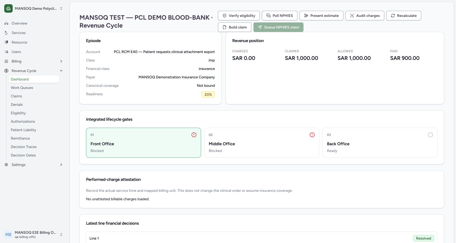 The seeded E40 episode has legacy actions and unresolved canonical prerequisites; verify member coverage, charging and readiness before claim construction.