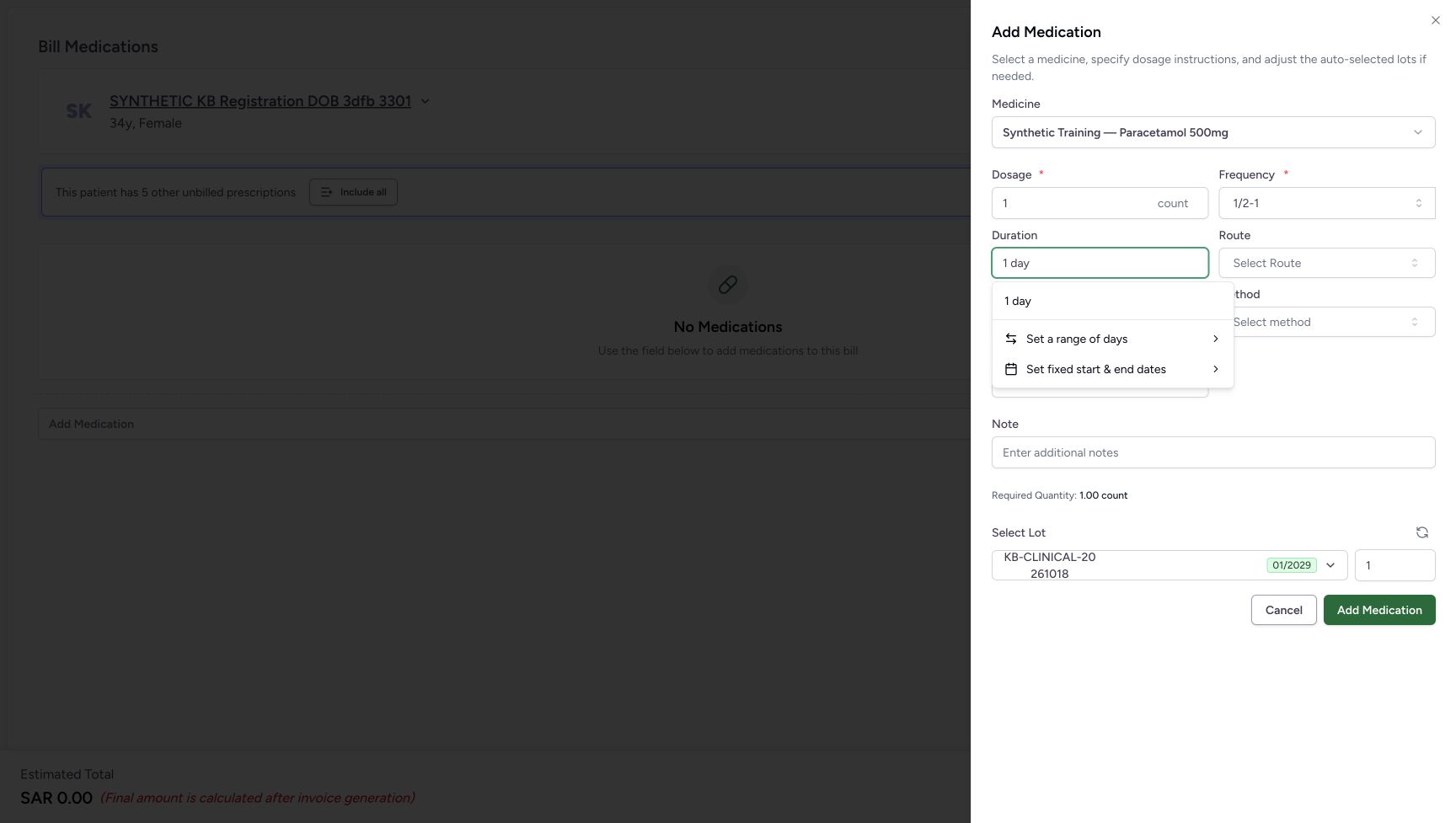 The Duration search 1 day offers its matching 1 day option and the separate range and fixed-date choices.