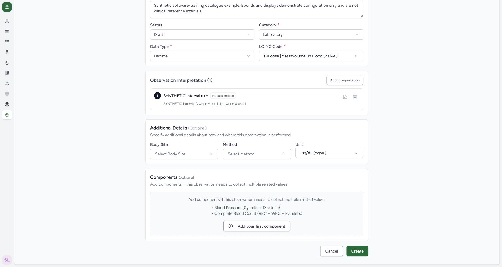 Create the reviewed synthetic Draft definition. Actual wide MANSOQ synthetic Laboratory Draft decimal interpretation creation view.