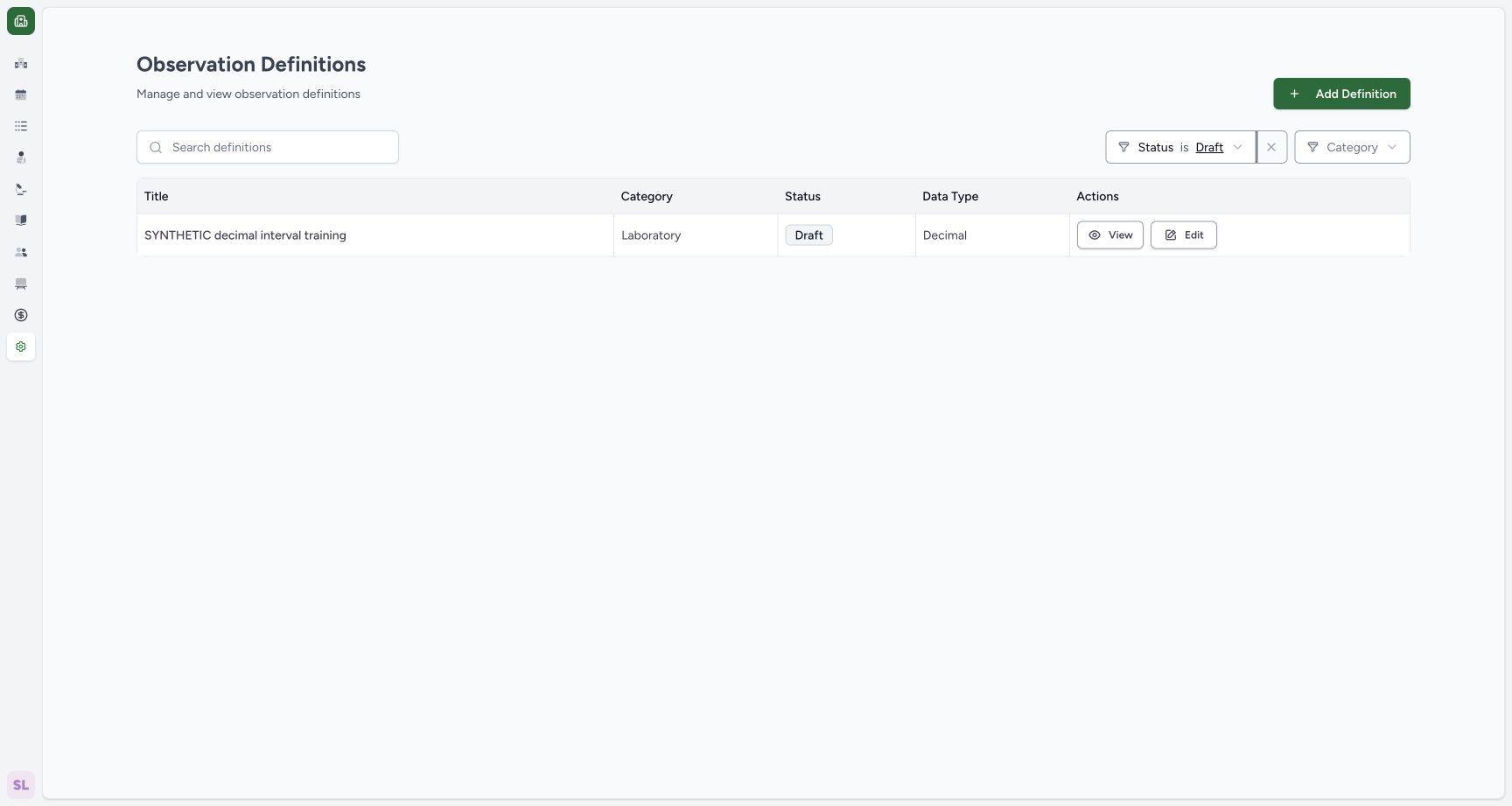 Find the saved definition in Draft results. Actual wide MANSOQ synthetic Laboratory Draft decimal interpretation creation view.