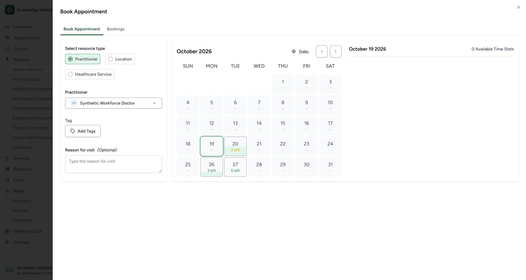 Move from the current day to 20 October. Genuine ordinary Staff workflow with explicitly fictional data.