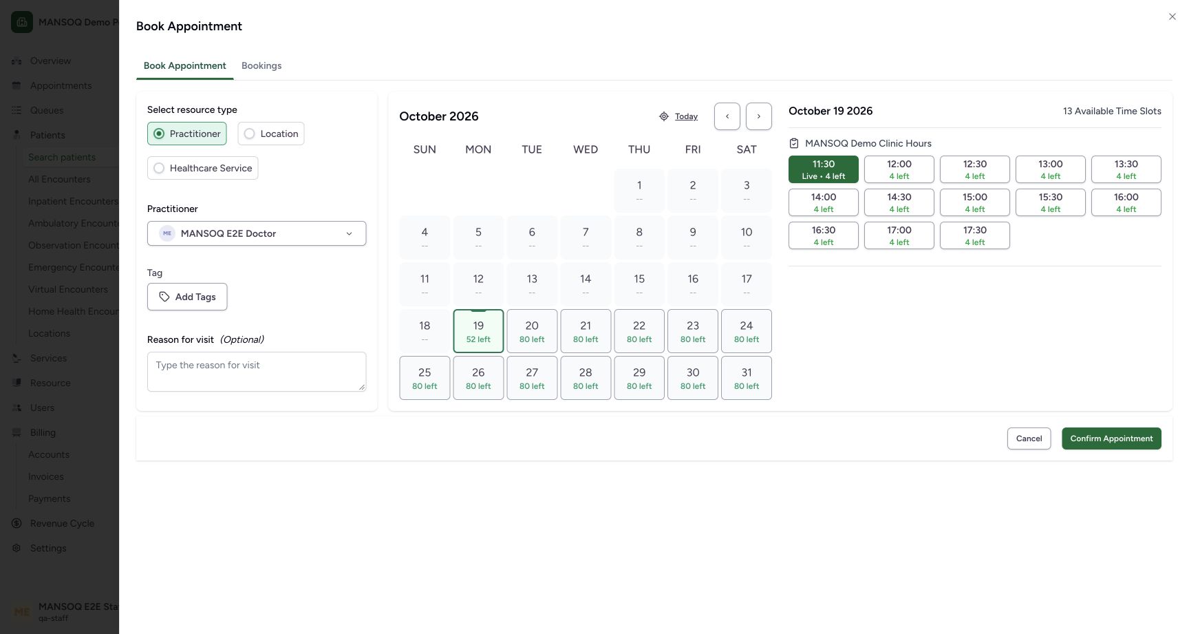 Review the actual current-day Doctor availability. Genuine synthetic Staff workflow.