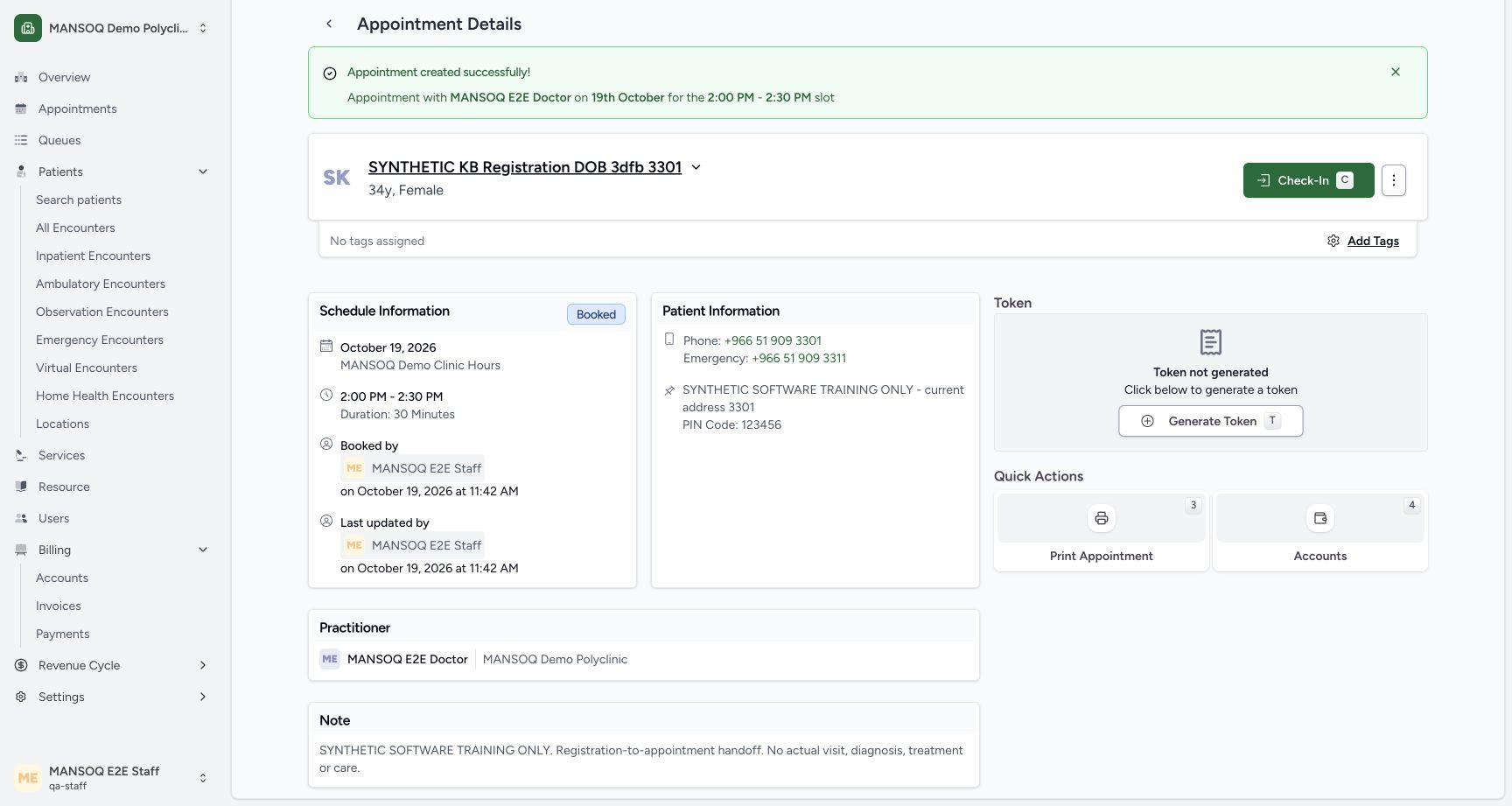 Read the retained fictional note and separate token state. Genuine synthetic Staff workflow.