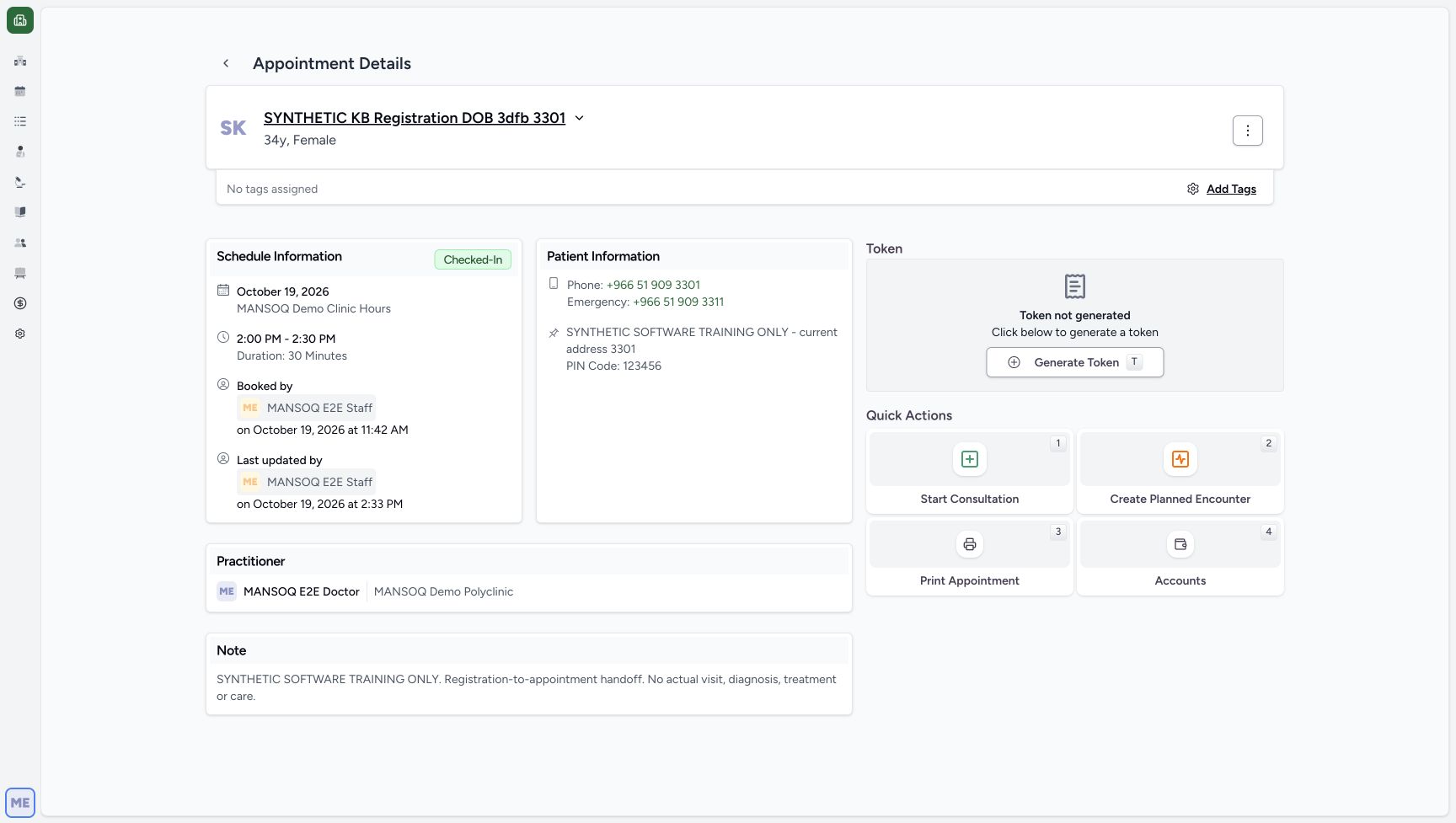 Doctor can open the consultation form. Genuine synthetic Doctor workflow.
